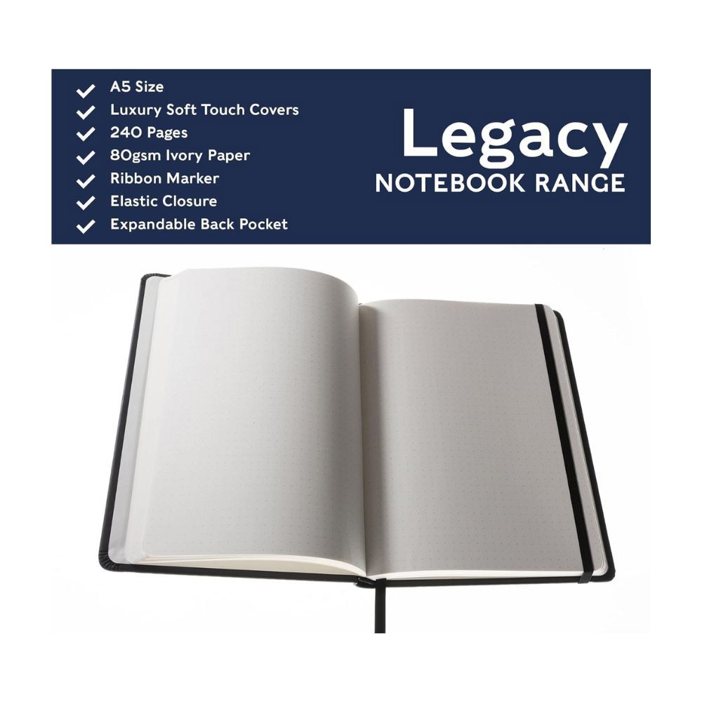 Collins - Legacy A5 Hard Cover Dotted Notebook - Black