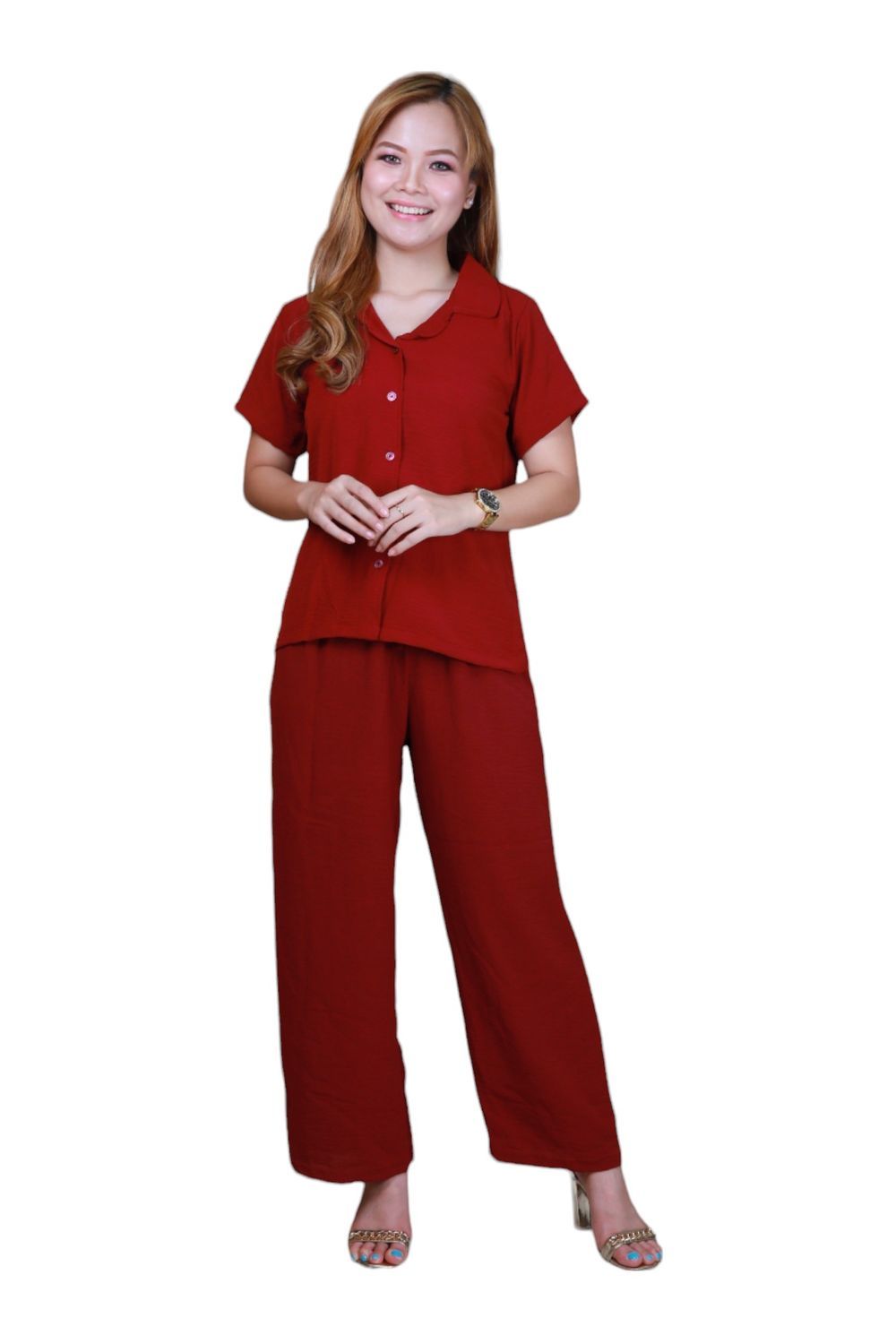 Veronica - Relaxed Fit 2pc - Co-Ord Set - Red