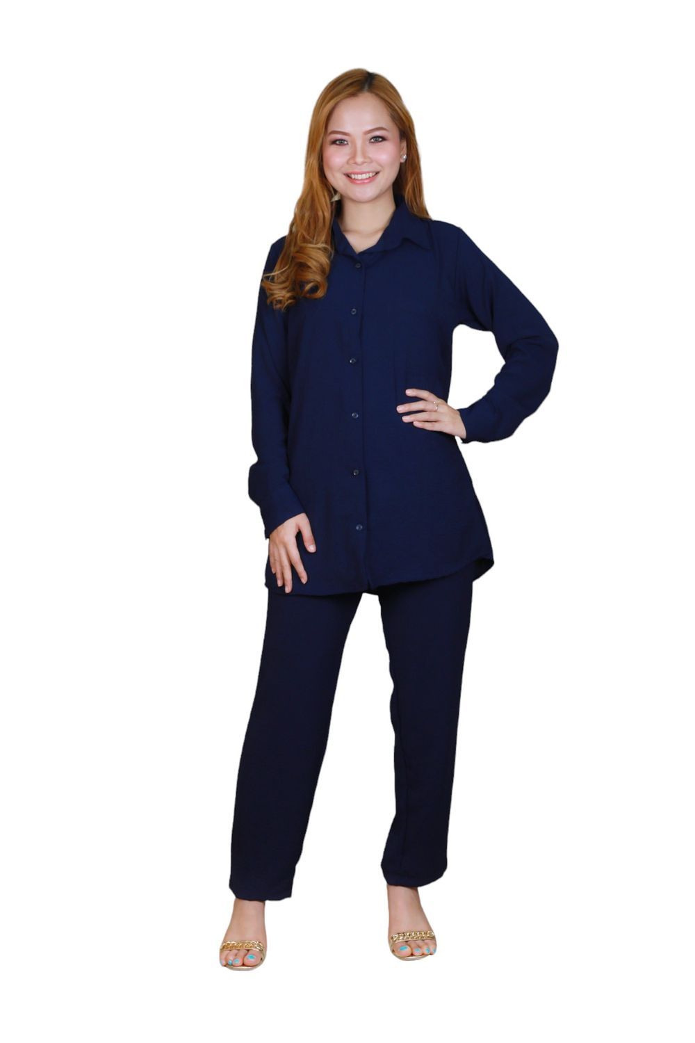 Veronica - Classy 2-Piece Full Sleeves Co-Ord Set - Navy