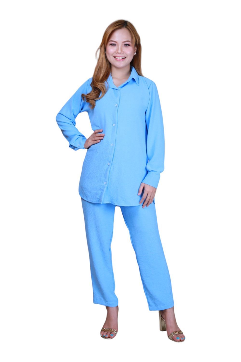 Veronica - Elegant Full Sleeves Co-Ord Set - Light Blue