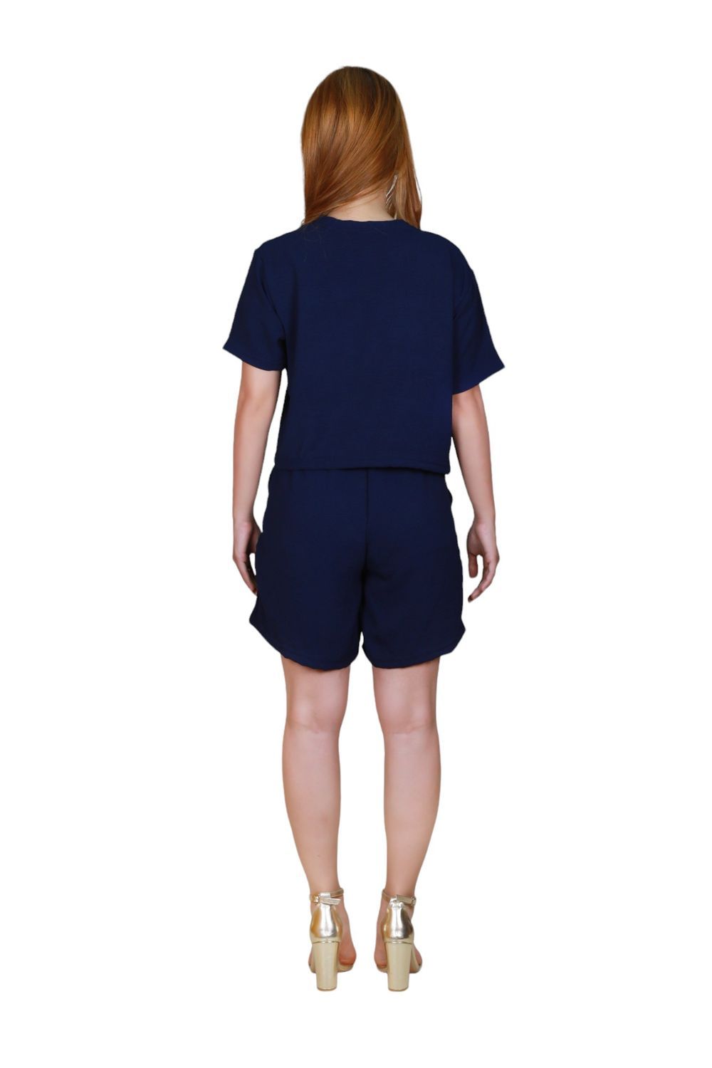 Veronica - Women's Crop Top & Shorts - Co-Ord Set - Navy