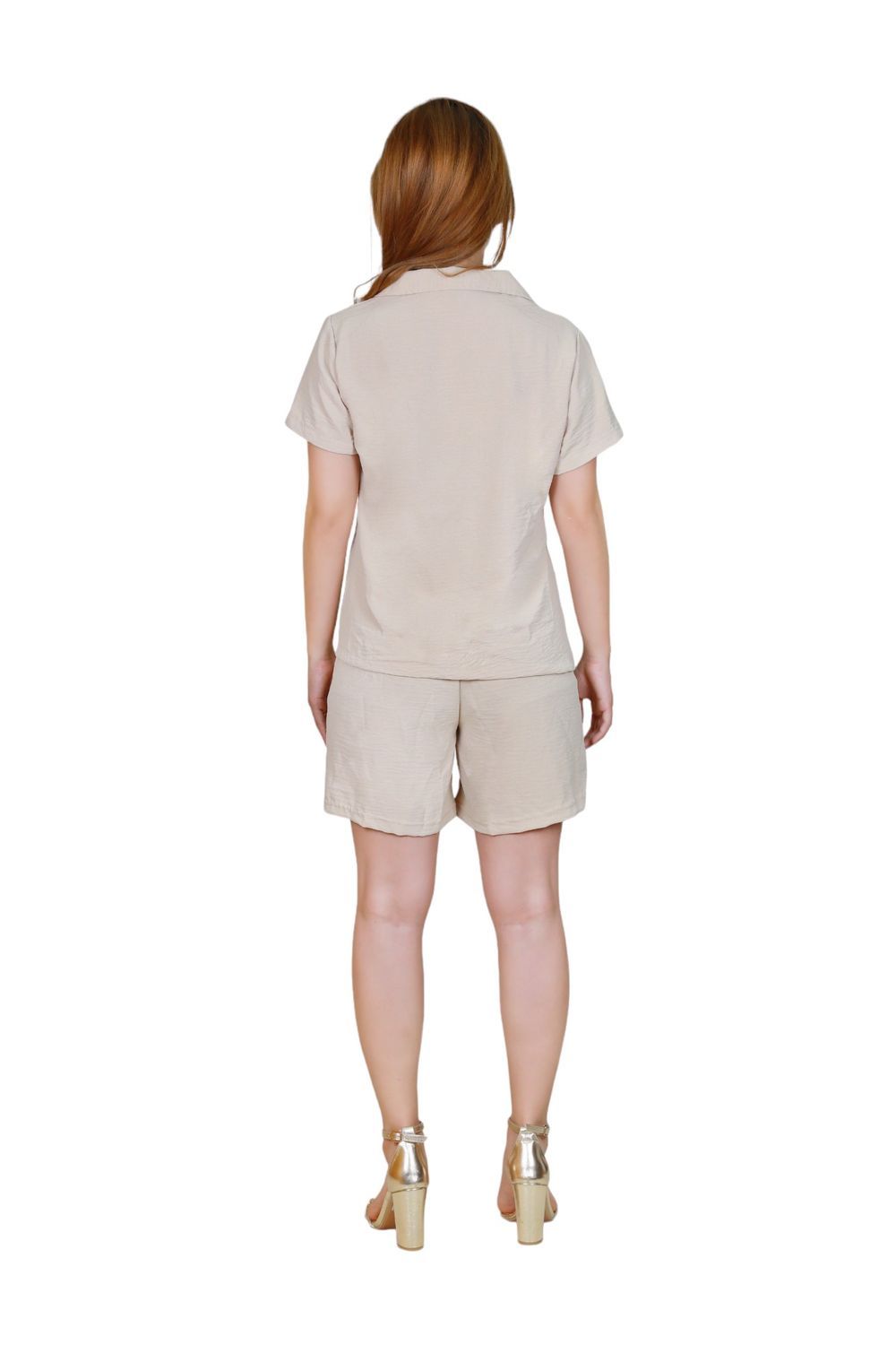 Veronica - Casual Shirt And Shorts Co-ord Set - Beige