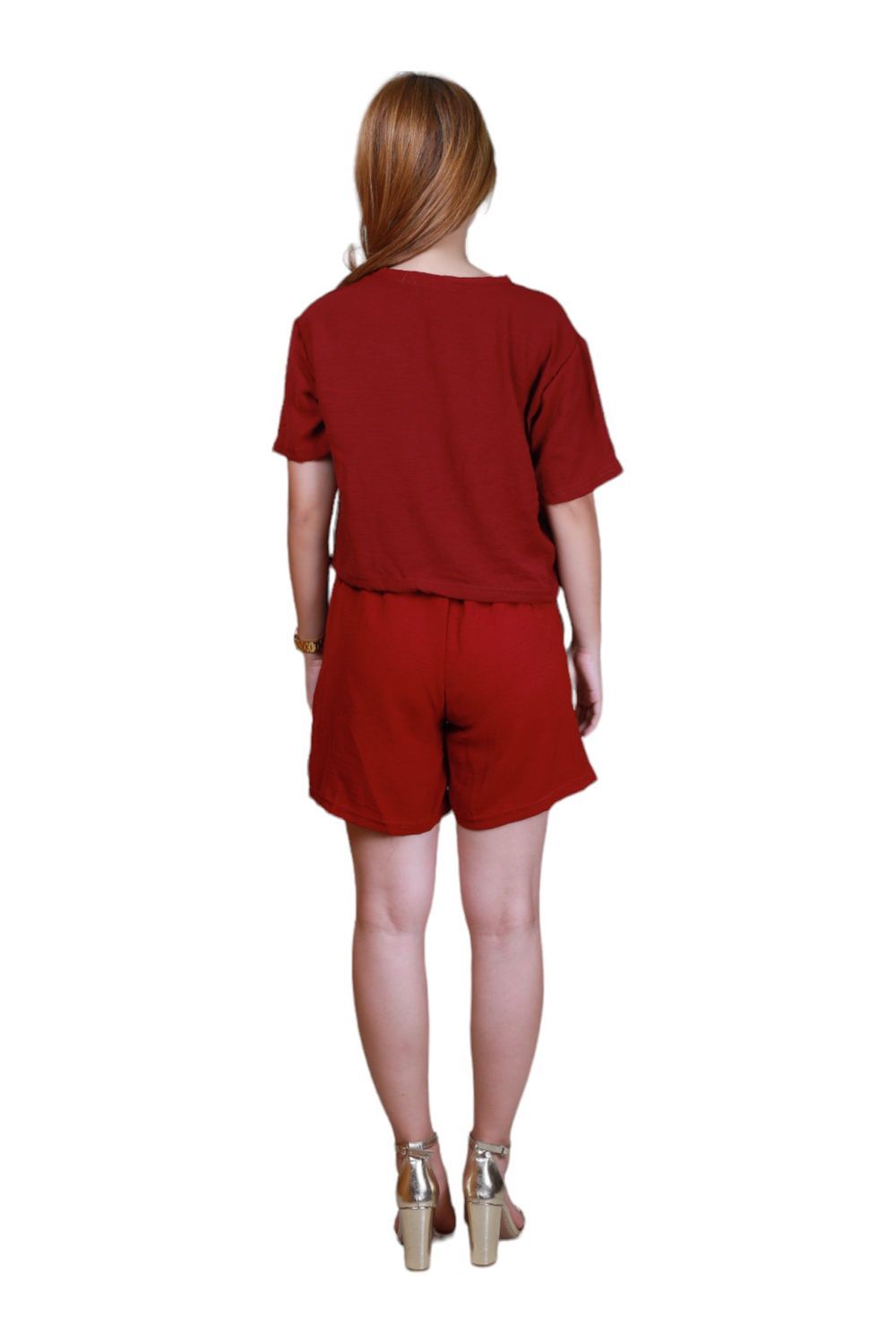 Veronica - Women's Crop Top & Shorts Co-ord Set - Red