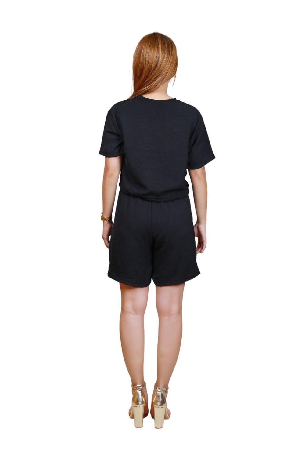 Veronica - Women's Crop Top & Shorts - Co-Ord Set - Black