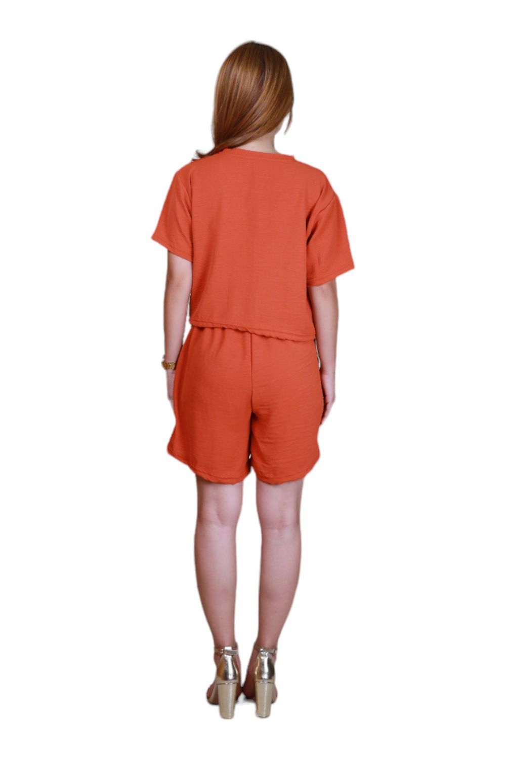 Veronica - Women's Crop Top & Shorts Co-ord Set - Rust