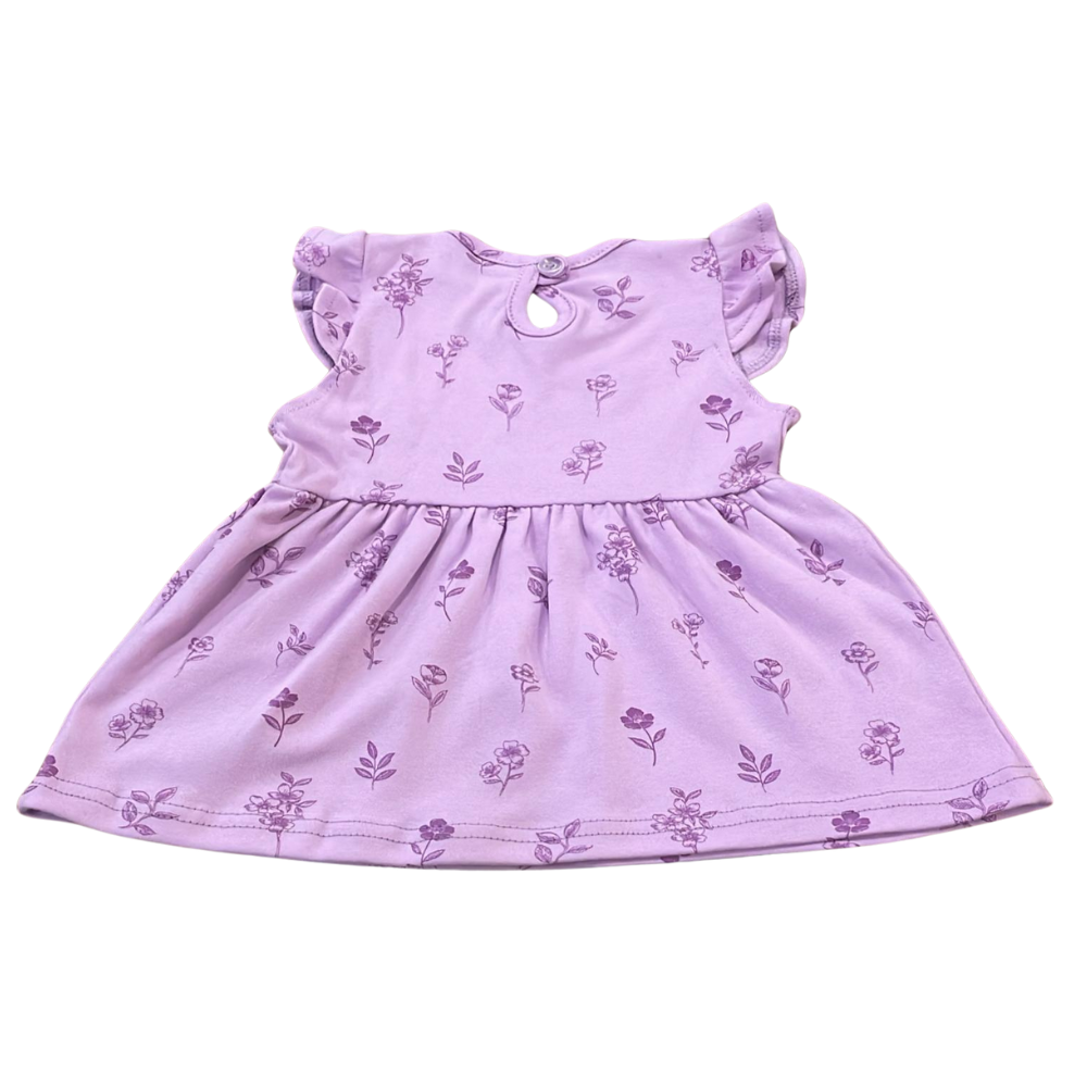 Veronica - Floral Print Ruffle Sleeve Dress - Purple