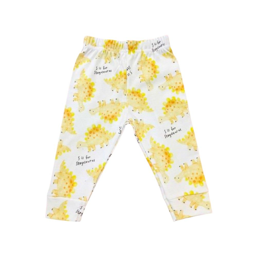 Veronica - Pyjama Set - Dinosaur Print - White/Yellow - 2 Pcs