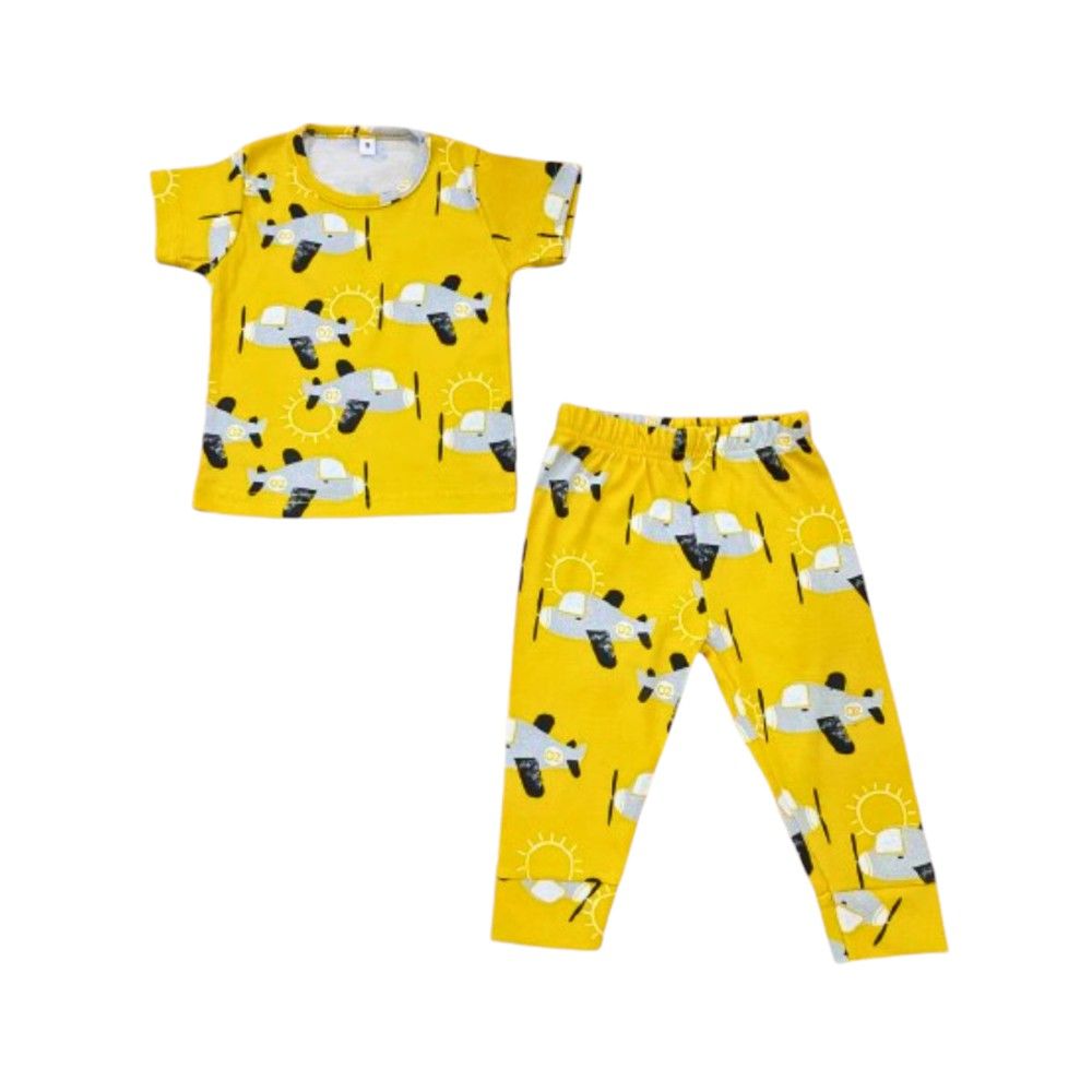 Veronica - Pyjama Set - Airplane Print - Yellow - 2 Pcs