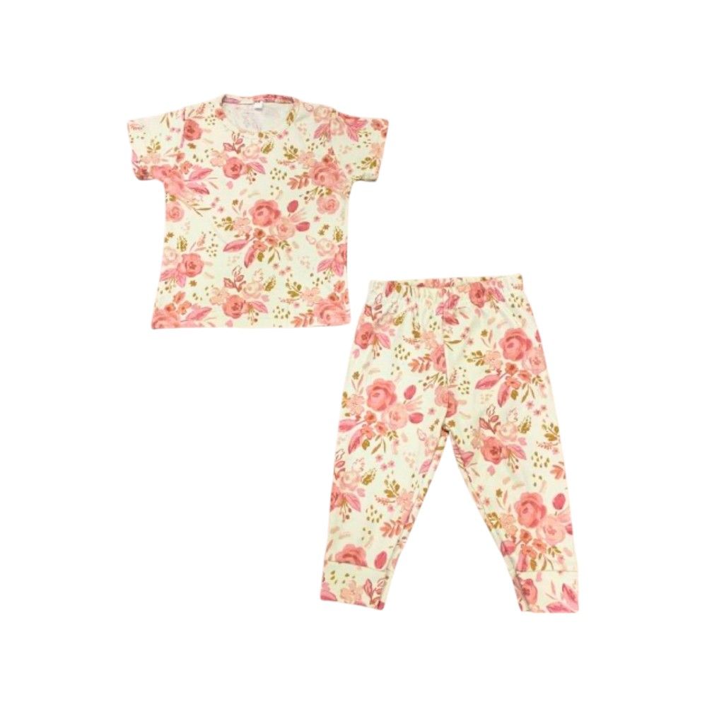 Veronica - Pyjama Set - Floral Print - White/Pink - 2 Pcs