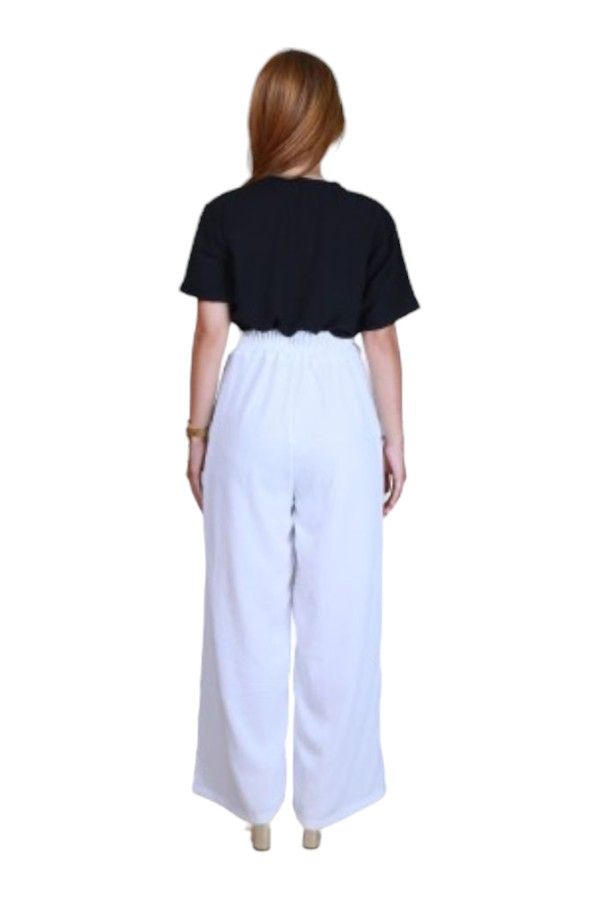 Veronica - High-Waisted Wide-Leg Pants with Belt - White