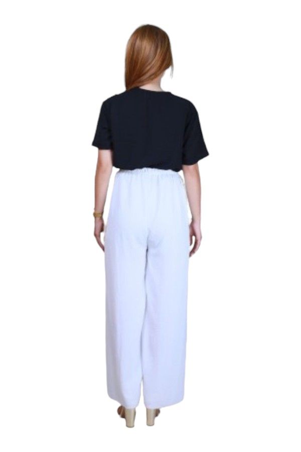 Veronica - High-Waisted Wide-Leg Pants with Button - White