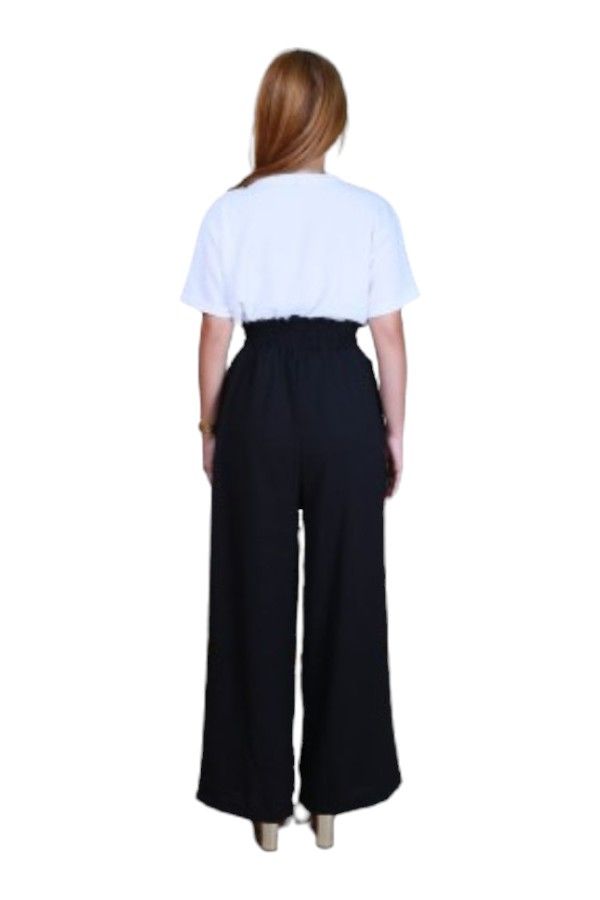 Veronica - High-Waist Buttoned Wide-Leg Trouser - Black