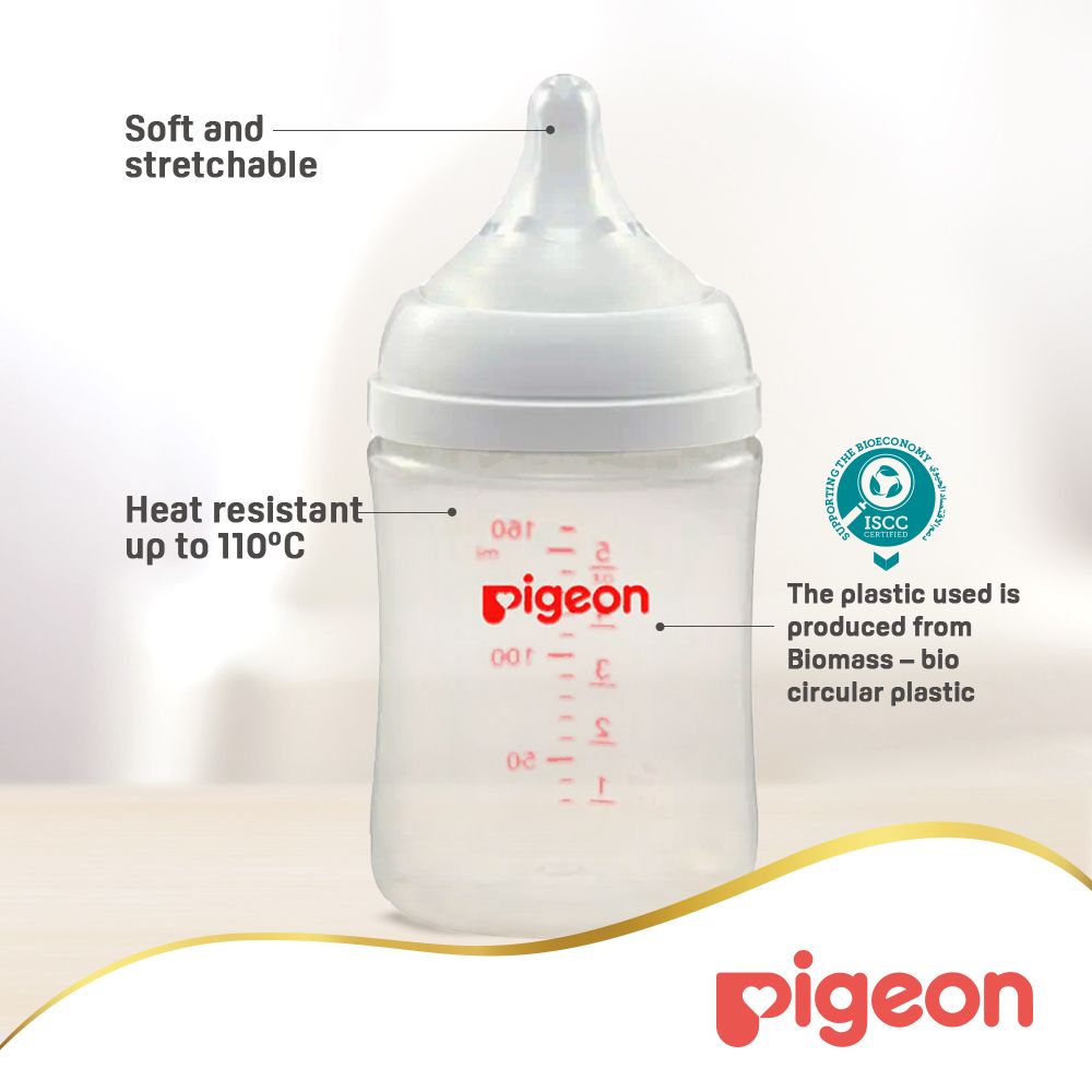 Pigeon - Softouch Wide Neck Feeding Bottle - White - 160 ml