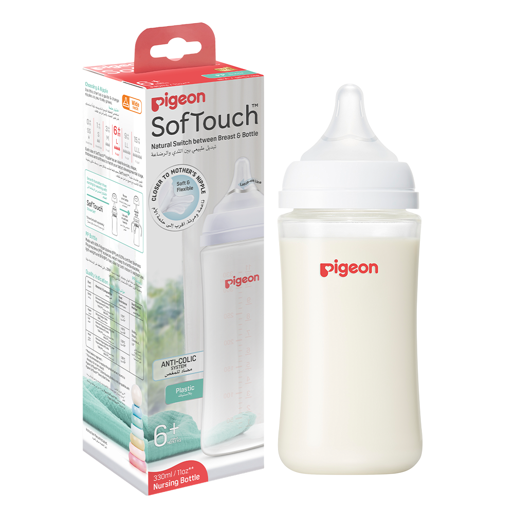 Pigeon - Softouch Wide Neck Feeding Bottle - White - 330 ml