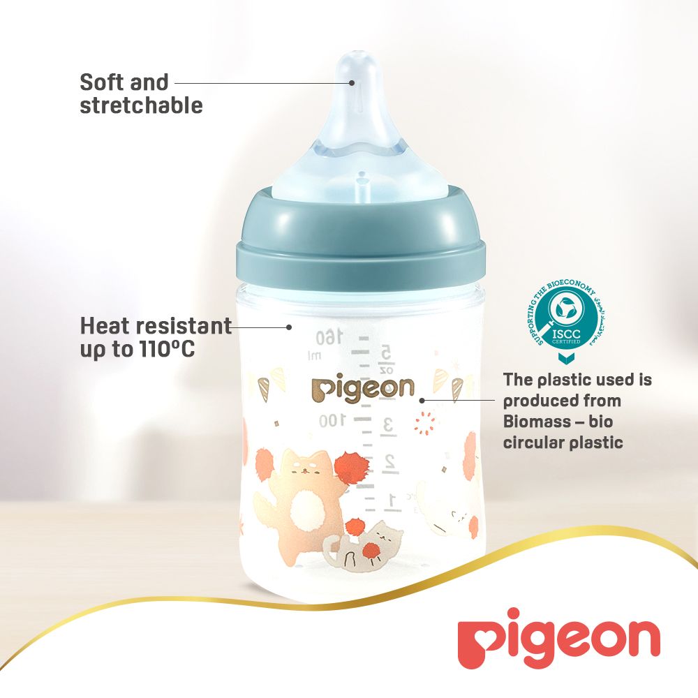 Pigeon - Softouch Wide Neck Feeding Bottle - Cat - 160 ml