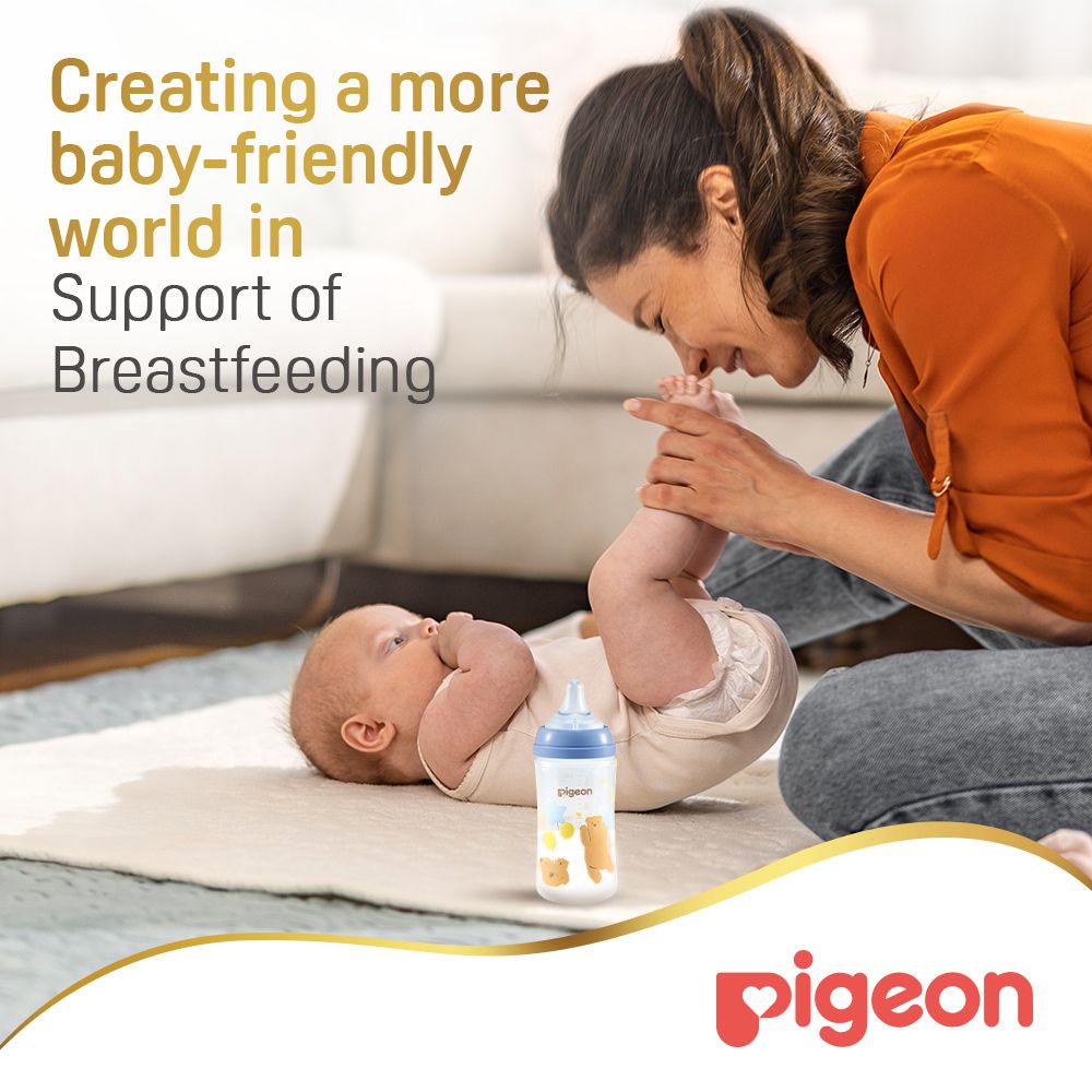 Pigeon - Softouch Wide Neck Feeding Bottle - Bear - 240 ml