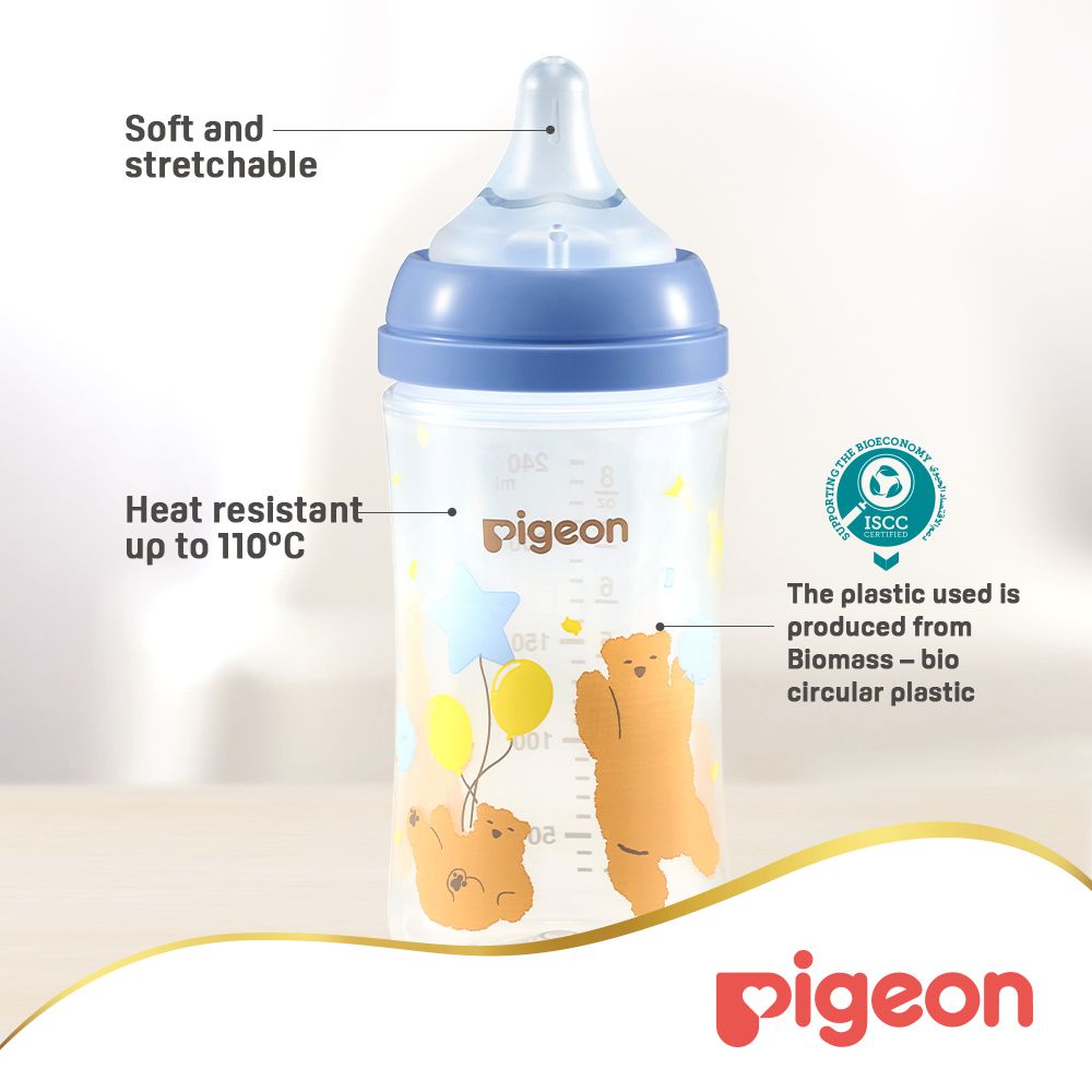 Pigeon - Softouch Wide Neck Feeding Bottle - Bear - 240 ml