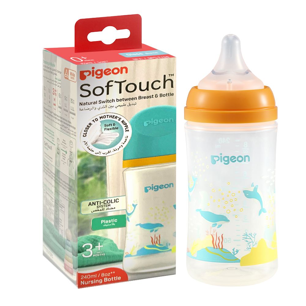 Pigeon - Softouch Wide Neck Feeding Bottle - Dolphin - 240 ml