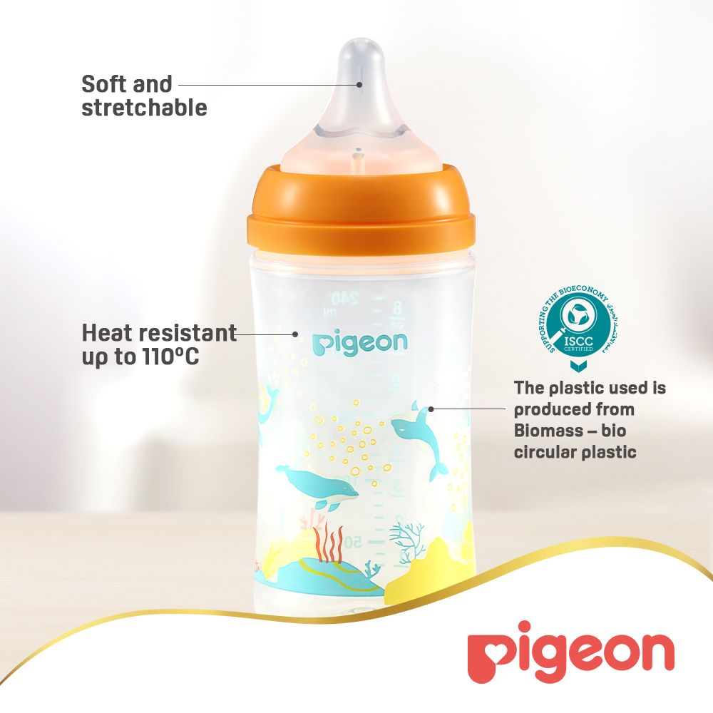 Pigeon - Softouch Wide Neck Feeding Bottle - Dolphin - 240 ml