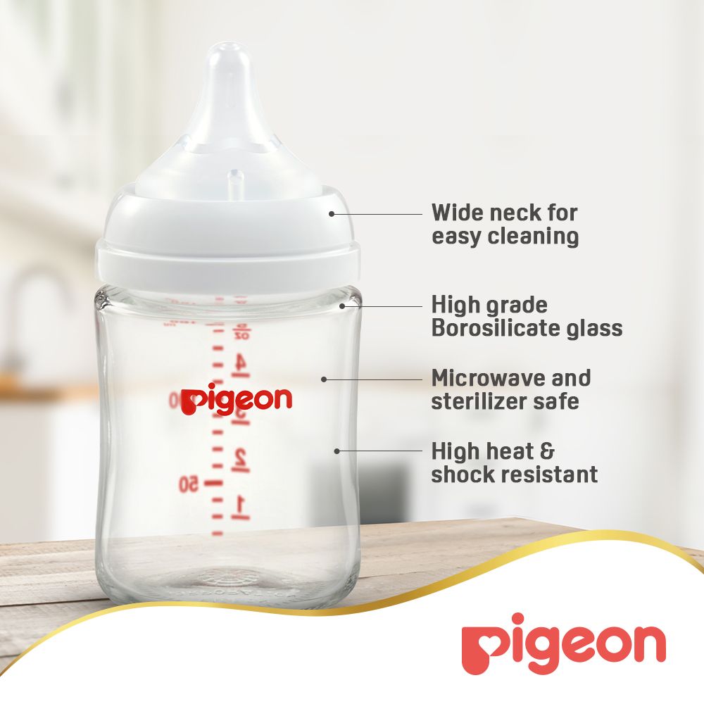 Pigeon - Softouch Wide Neck Glass Feeding Bottle - White - 160 ml