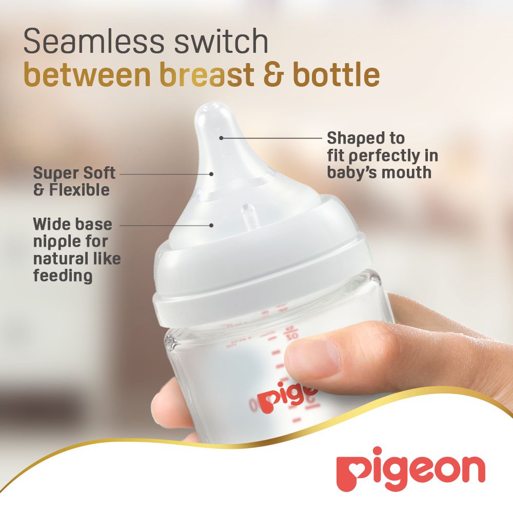 Pigeon - Softouch Wide Neck Glass Feeding Bottle - White - 160 ml