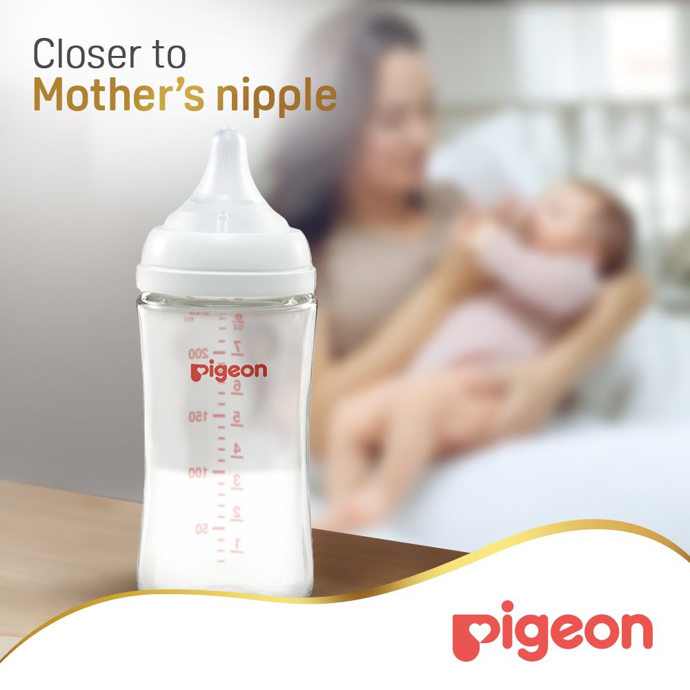 Pigeon - Softouch Wide Neck Glass Feeding Bottle - White - 240 ml