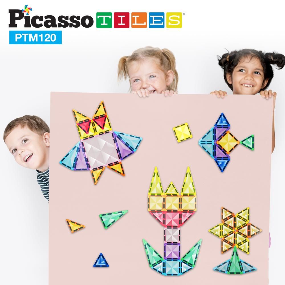 Picasso Tiles - Magnetic Tiles Mini Diamond W/ Characters & Car - 120Pcs