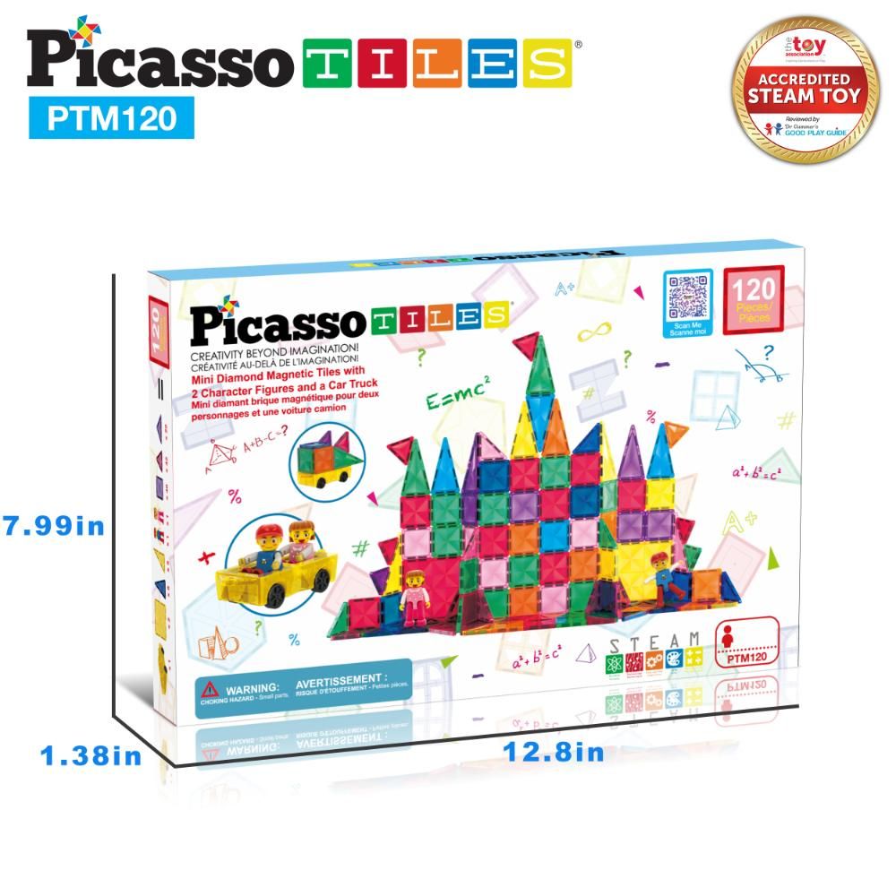 Picasso Tiles - Magnetic Tiles Mini Diamond W/ Characters & Car - 120Pcs