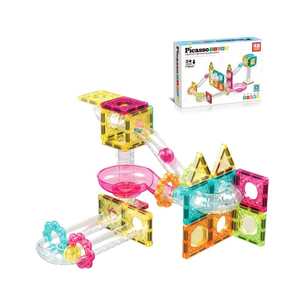 Picasso Tiles - Magnetic Mini Diamond Marble Run Track Set - 45 Pcs