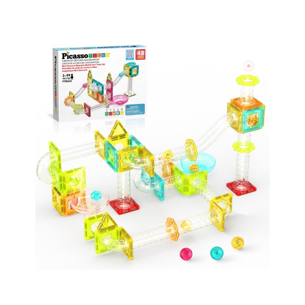 Picasso Tiles - Magnetic Mini Diamond Marble Run Track Set - 45 Pcs