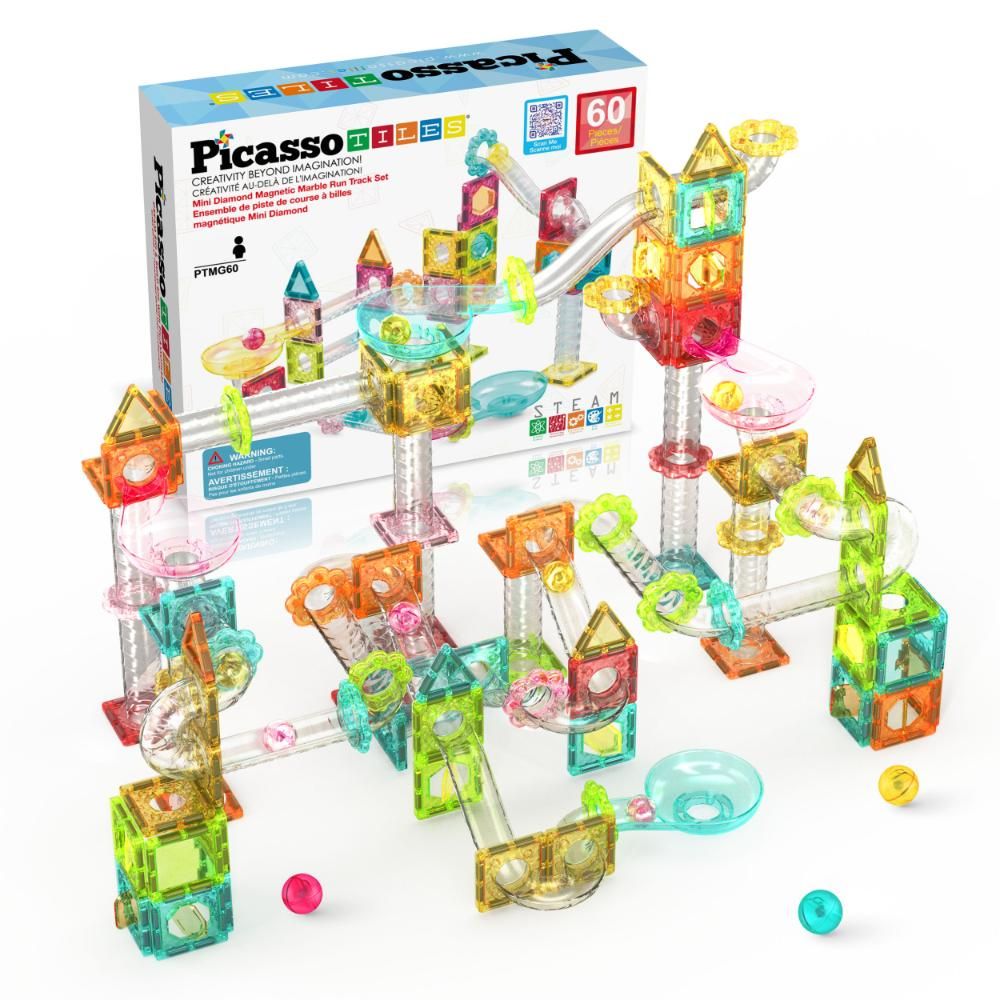 Picasso Tiles - Magnetic Mini Diamond Marble Run Track - 60 Pcs