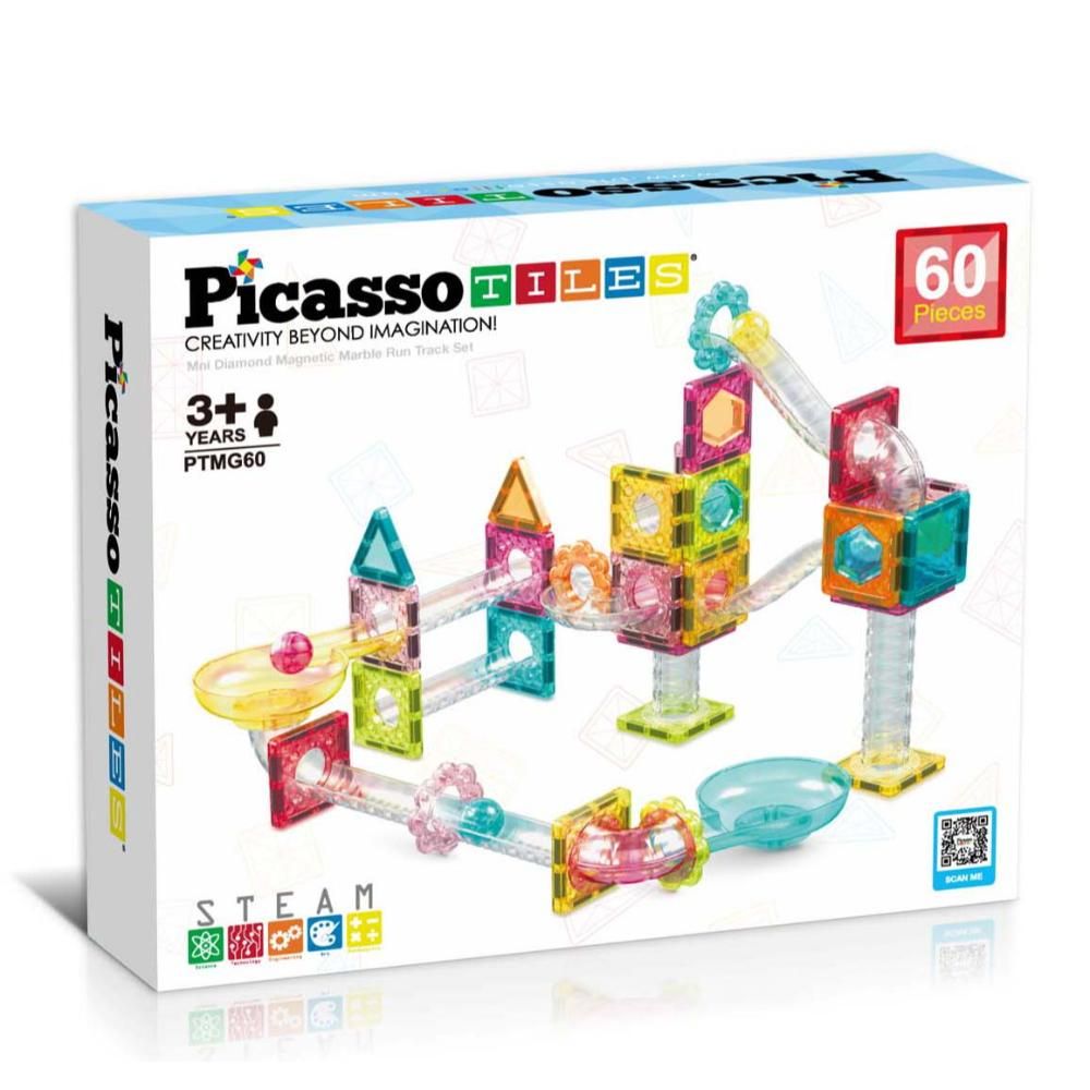 Picasso Tiles - Magnetic Mini Diamond Marble Run Track - 60 Pcs