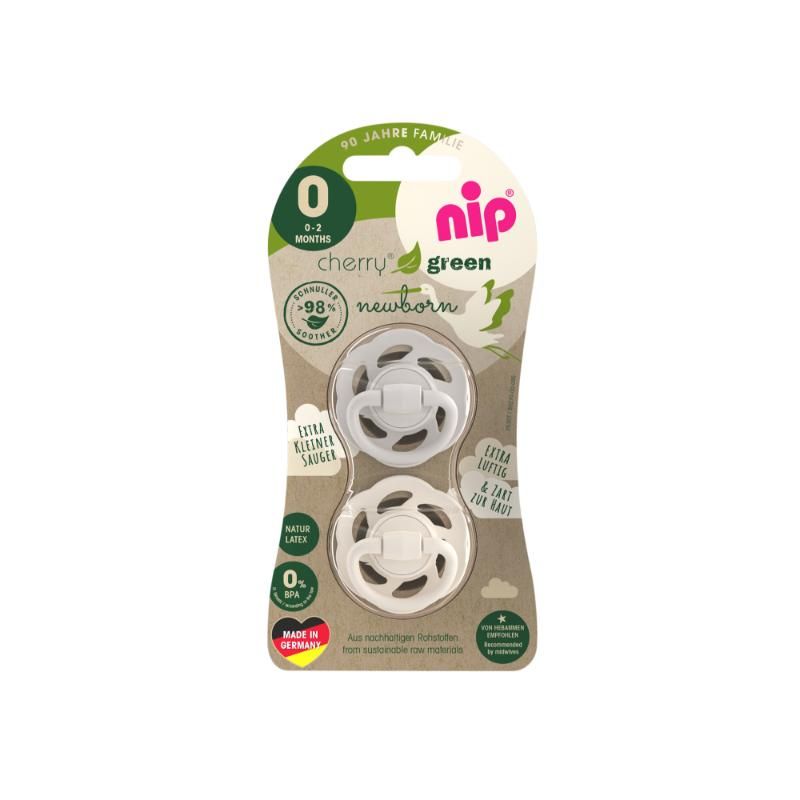 Nip - Newborn Cherry Round Latex Eco-Friendly Soother - 2pc - Grey/Brown