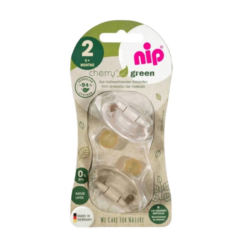 Nip - Cherry Round Latex Eco-Friendly Soother - 2pc - Brown/Beige - 6M+