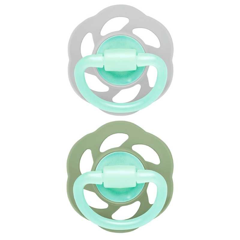 Nip - Cherry Air Night Glow-In-The-Dark Round Latex Soother - 2pcs - 0-6M - Grey/Green