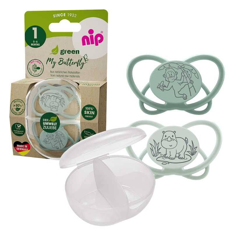 Nip - Butterfly Soother With Sterilizer Box - 0-6M - 2pcs - Turquoise/Grey