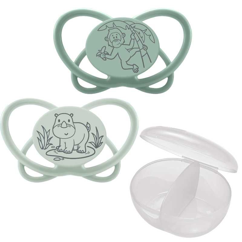 Nip - Butterfly Soother With Sterilizer Box - 0-6M - 2pcs - Turquoise/Grey