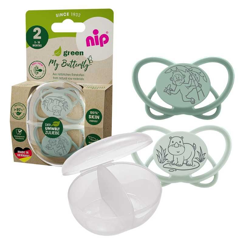 Nip - Butterfly Soother With Sterilizer Box - 5-18M - 2pcs - Turquoise/Grey