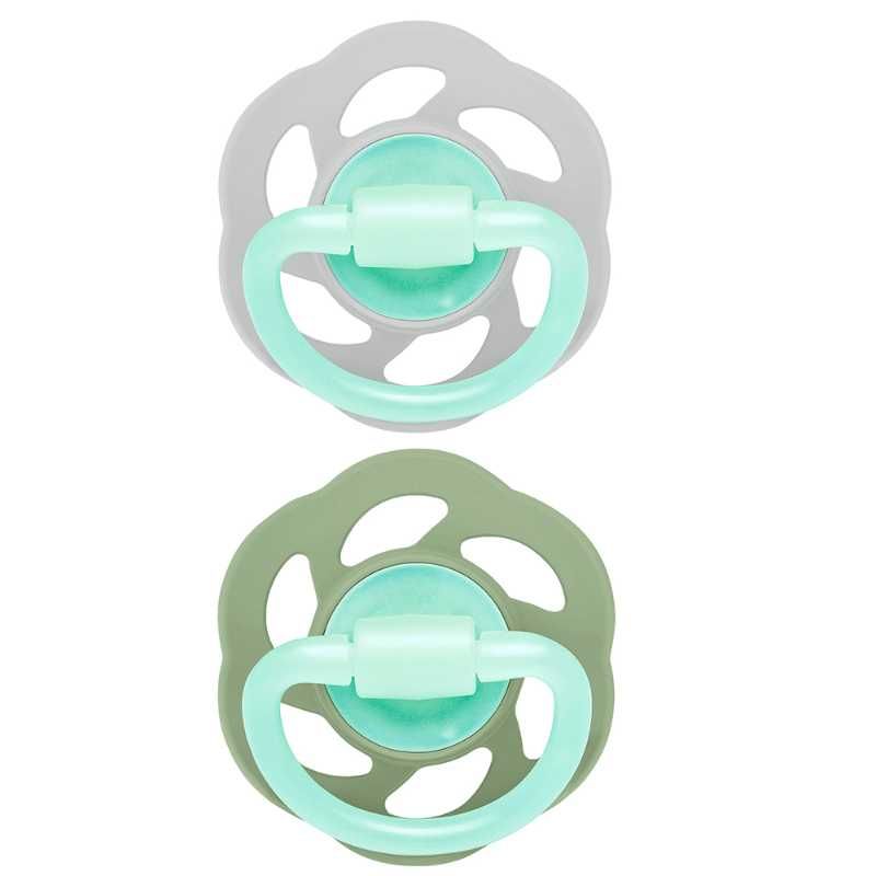 Nip - Cherry Air Night Glow-In-The-Dark Round Latex Soother - 2pcs - 6M+ - Grey/Green