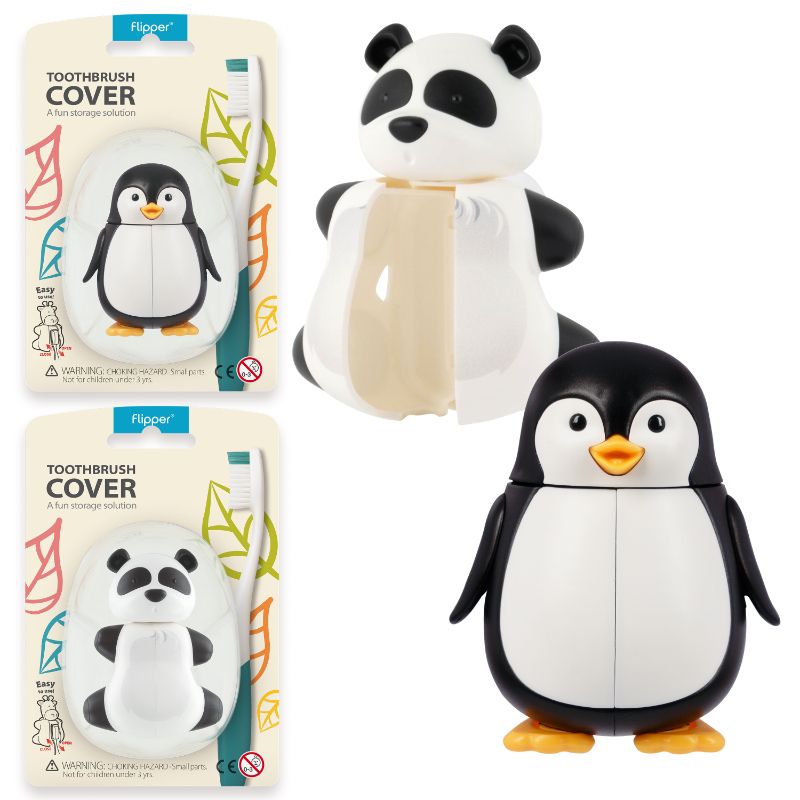 Flipper - Toothbrush Cover Bundle - Fun Animal Series - Panda & Penguin