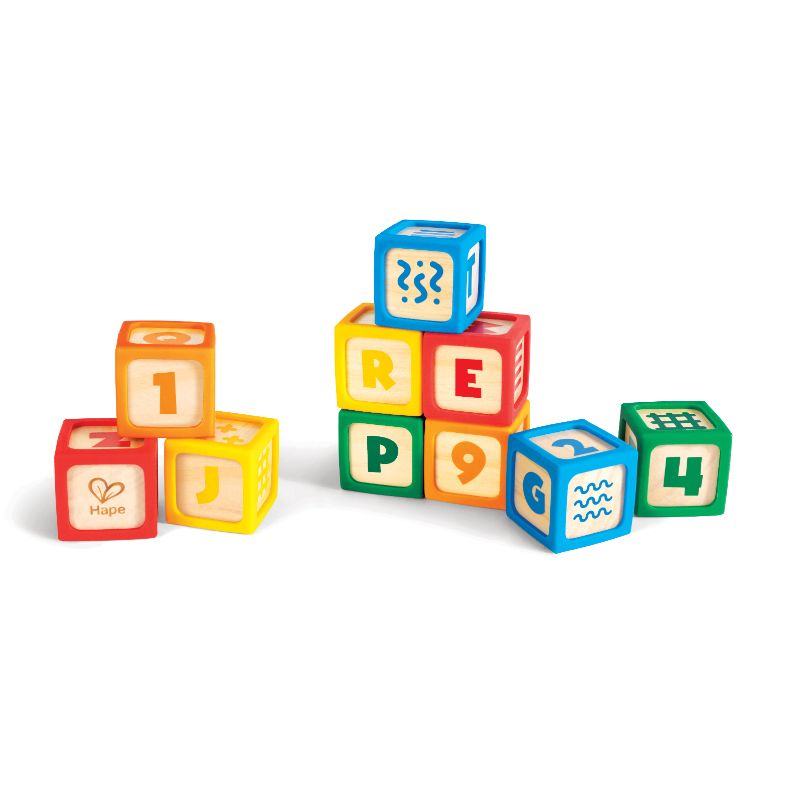 Hape - Educational Grip-N-Stack Silicone Wooden Blocks - 10 Pcs