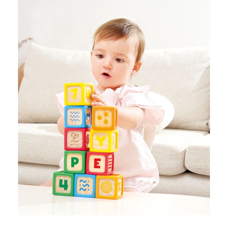 Hape - Educational Grip-N-Stack Silicone Wooden Blocks - 10 Pcs