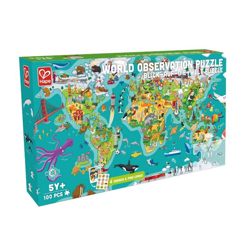 Hape - World Observation Map Puzzle 100pcs + 6 Search Cards