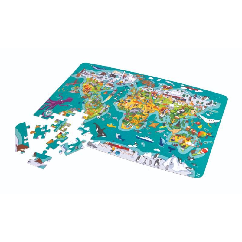 Hape - World Observation Map Puzzle 100pcs + 6 Search Cards