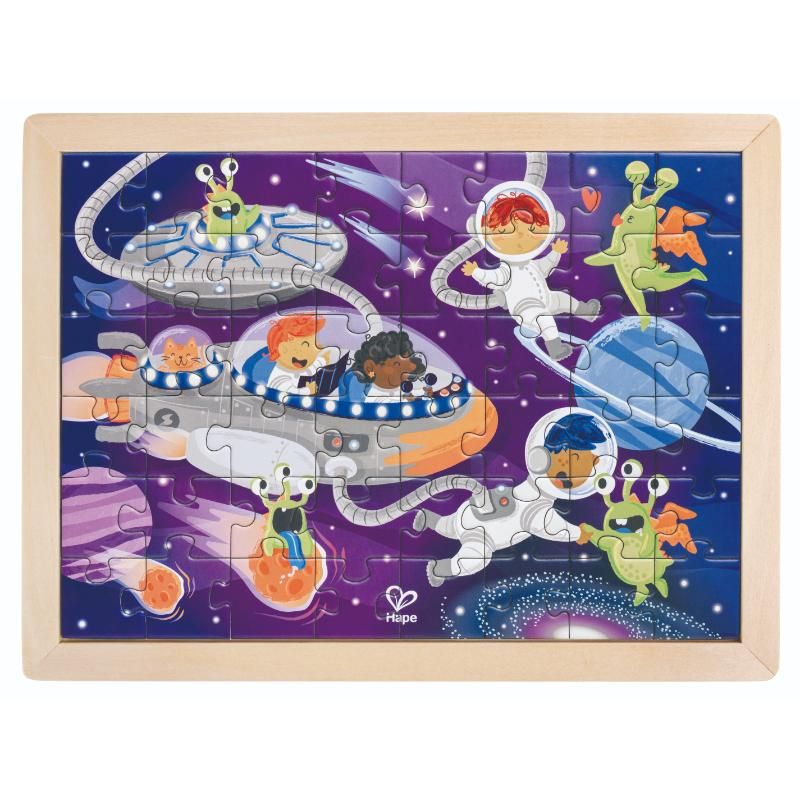 Hape - Space Friends Double Sided Coloring Jigsaw Puzzle - 48pcs