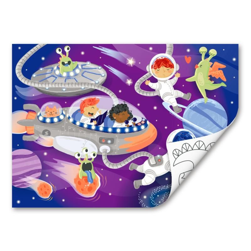 Hape - Space Friends Double Sided Coloring Jigsaw Puzzle - 48pcs