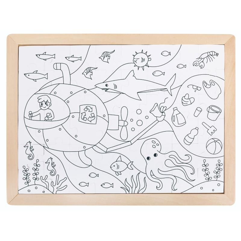 Hape - Ocean Rescue Double Sided Coloring Jigsaw Puzzle - 48pcs