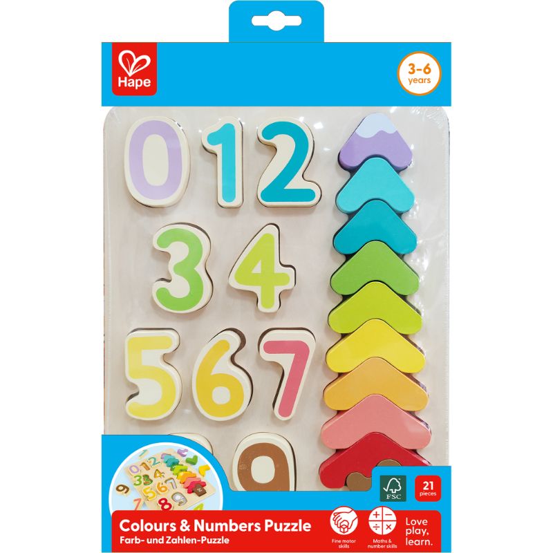 Hape - Colours And Numbers Educational Wooden Puzzle - 21 Pcs