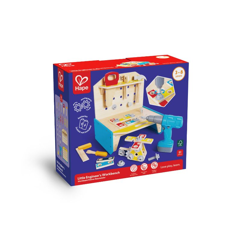 Hape - Little Engineer's Wooden Workbench With Accessories 51-Piece Set