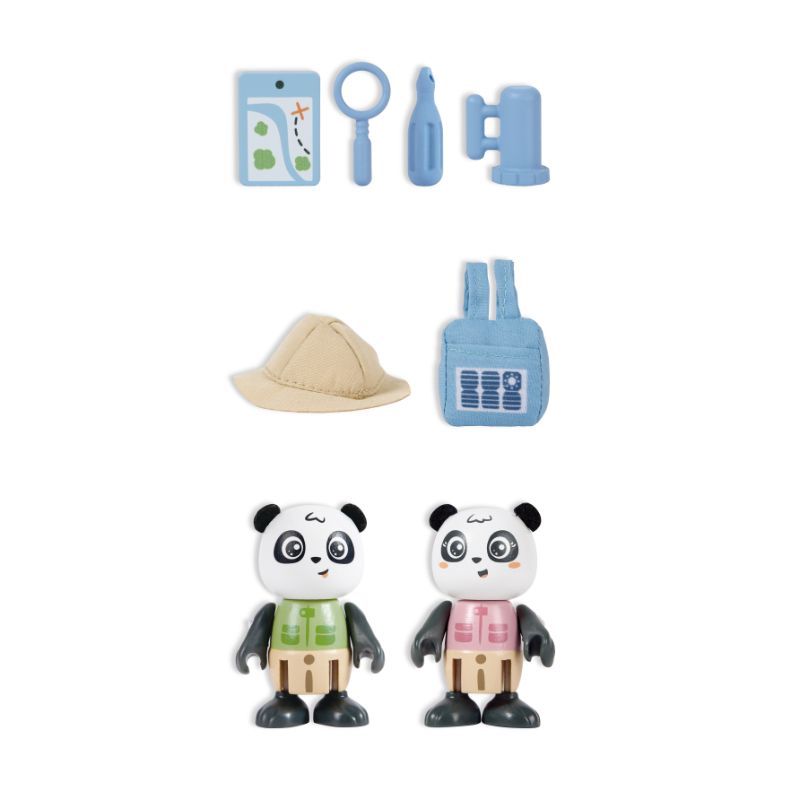 Hape - Sam And Pam Panda Figure Role Play With Accessories - 9 Pcs